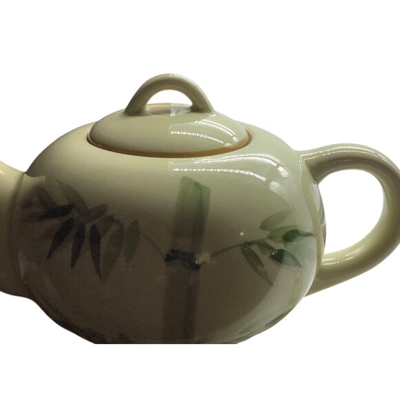 Bamboo Pattern Ceramic Teapot Lid World Market Microwave Dishwasher Safe 8x4” - Picture 6 of 8